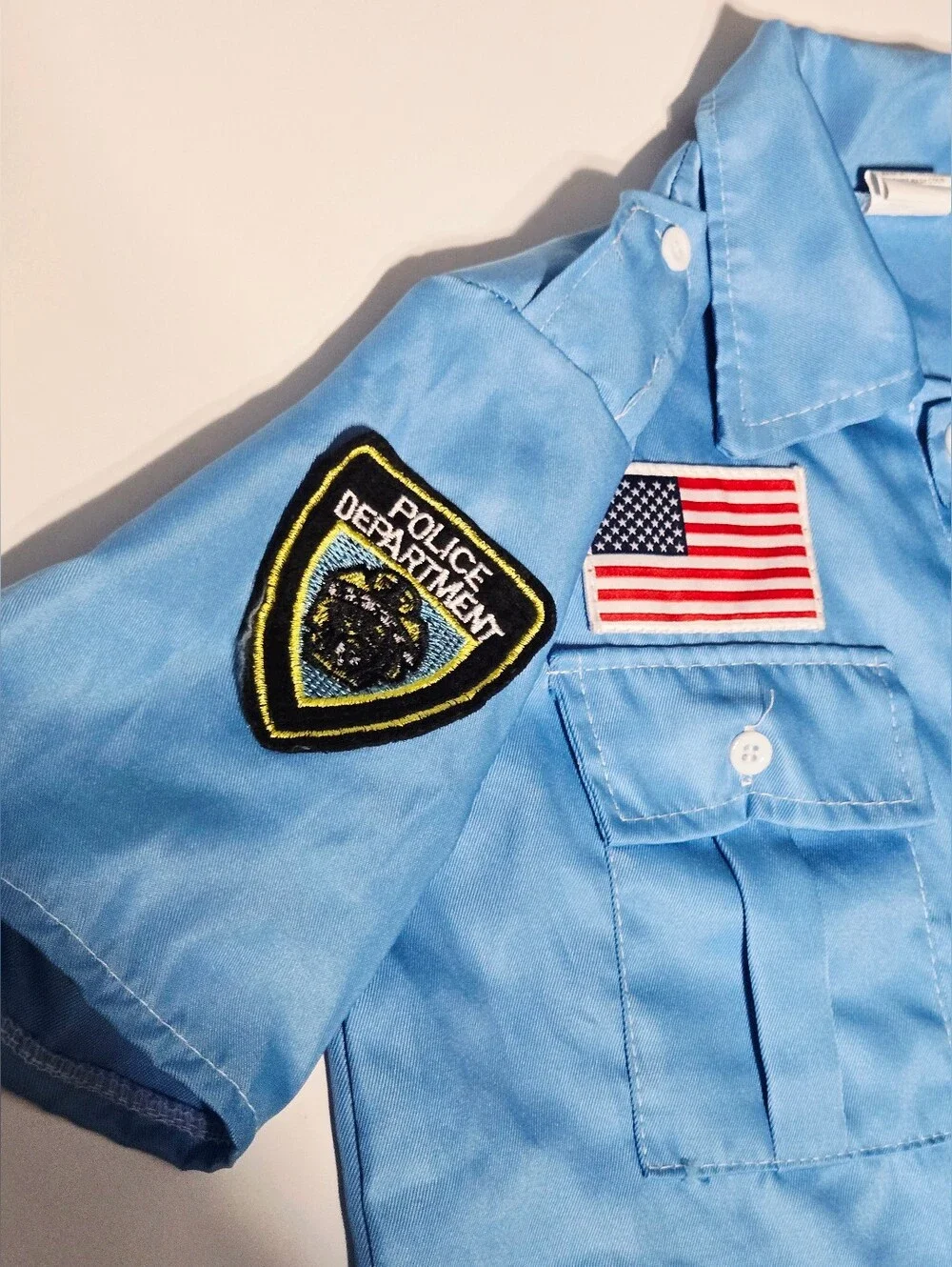 Kids XL Police Officer Halloween Costume Shirt Skirt Hat Badge Set